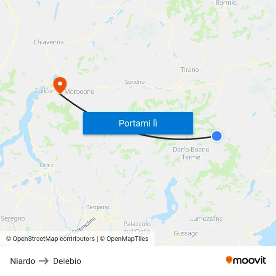 Niardo to Delebio map