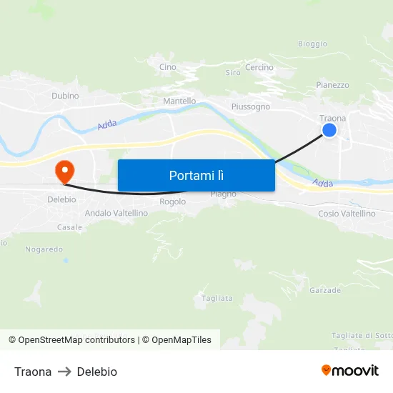 Traona to Delebio map