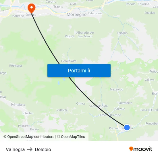 Valnegra to Delebio map