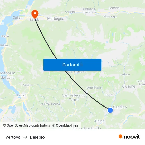 Vertova to Delebio map