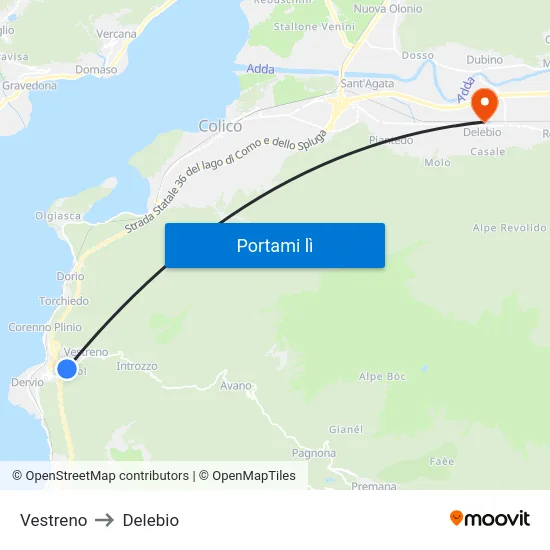 Vestreno to Delebio map