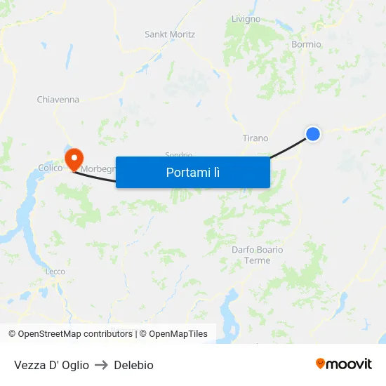 Vezza D' Oglio to Delebio map