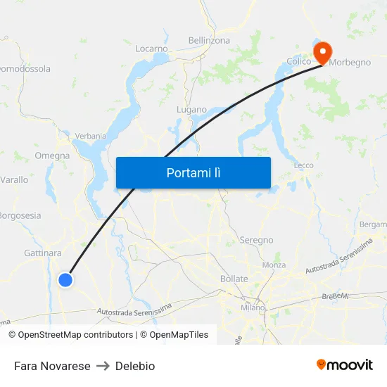 Fara Novarese to Delebio map