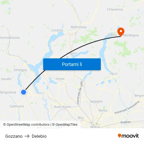 Gozzano to Delebio map