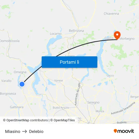 Miasino to Delebio map