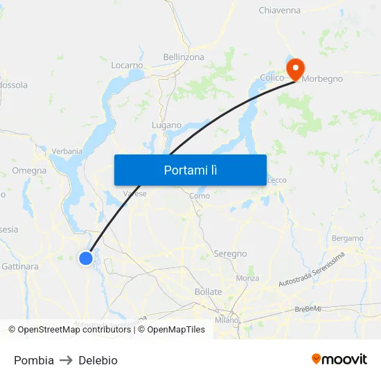 Pombia to Delebio map