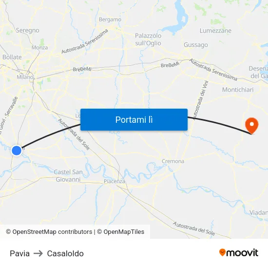 Pavia to Casaloldo map