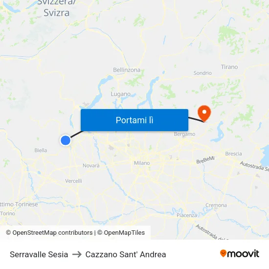 Serravalle Sesia to Cazzano Sant' Andrea map