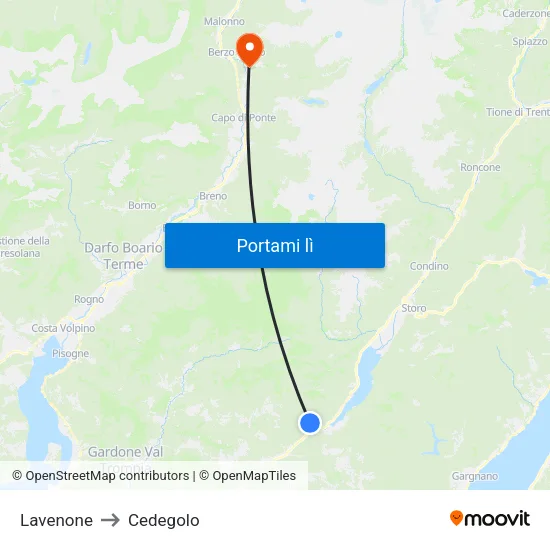 Lavenone to Cedegolo map