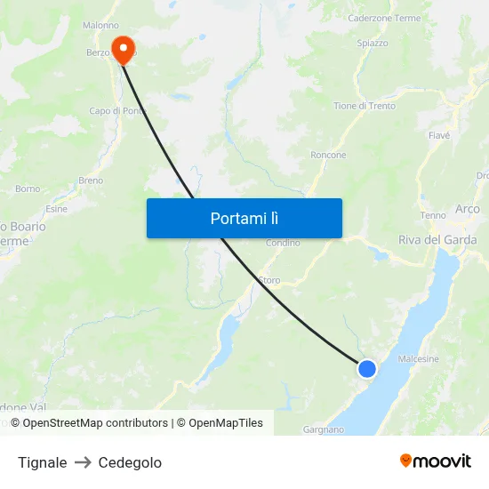 Tignale to Cedegolo map