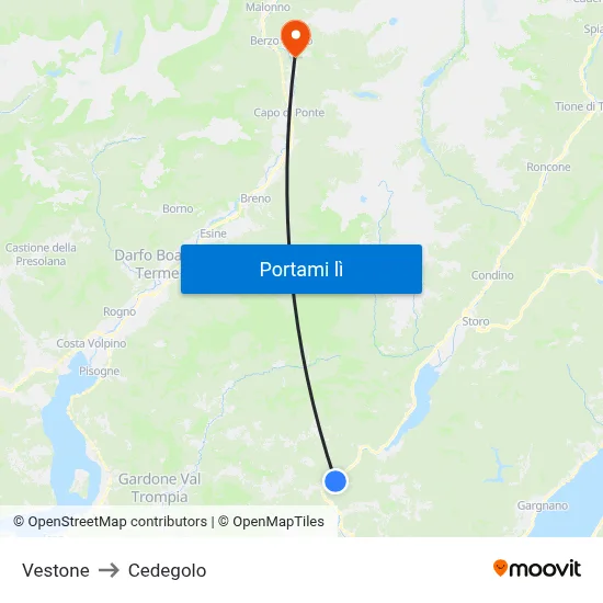 Vestone to Cedegolo map