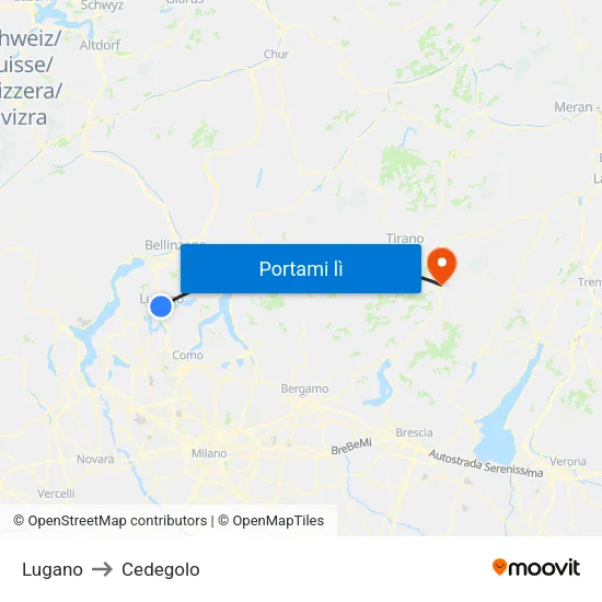 Lugano to Cedegolo map