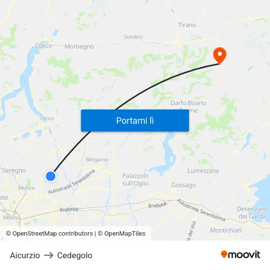 Aicurzio to Cedegolo map