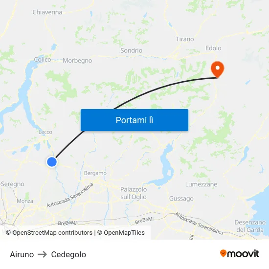 Airuno to Cedegolo map