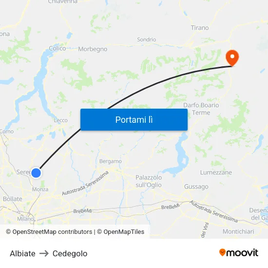 Albiate to Cedegolo map