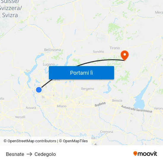 Besnate to Cedegolo map