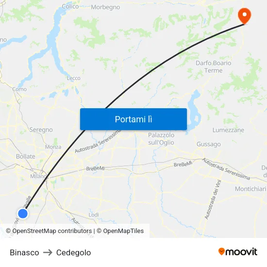 Binasco to Cedegolo map