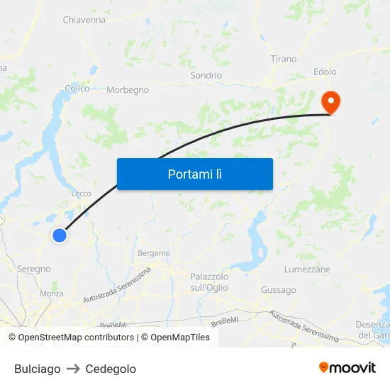 Bulciago to Cedegolo map