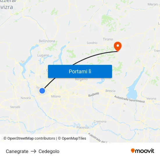 Canegrate to Cedegolo map