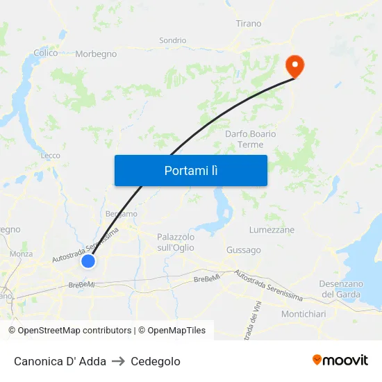 Canonica D' Adda to Cedegolo map