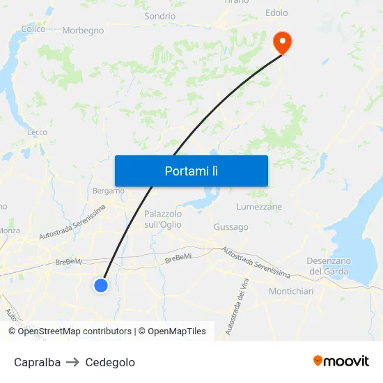 Capralba to Cedegolo map