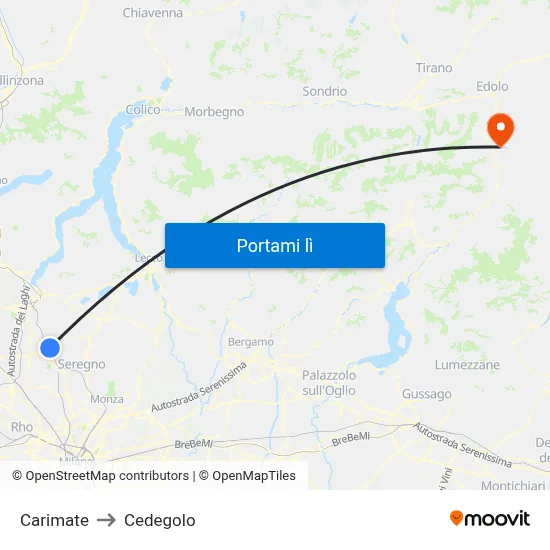 Carimate to Cedegolo map