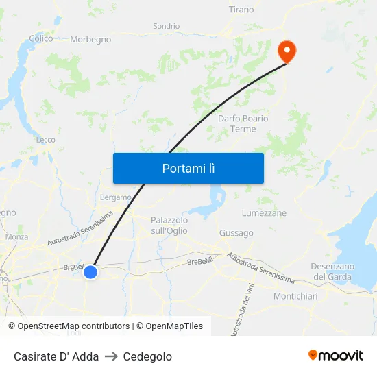 Casirate D' Adda to Cedegolo map