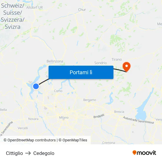 Cittiglio to Cedegolo map