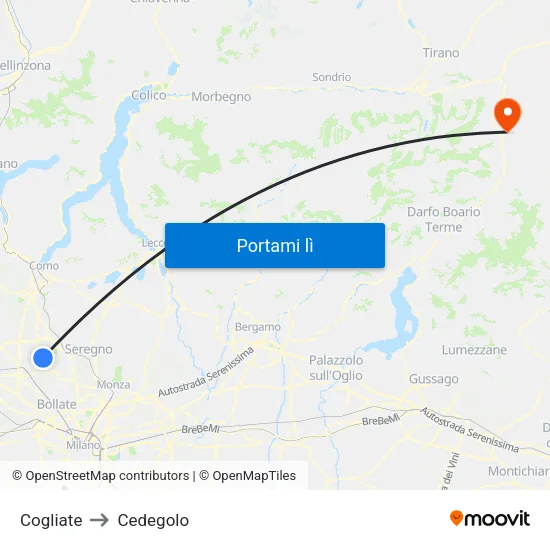 Cogliate to Cedegolo map
