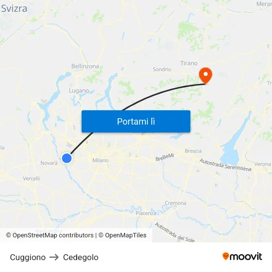 Cuggiono to Cedegolo map