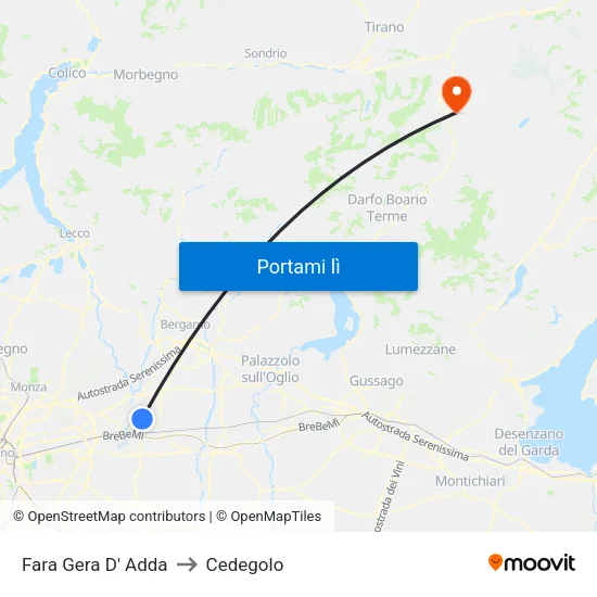 Fara Gera D' Adda to Cedegolo map