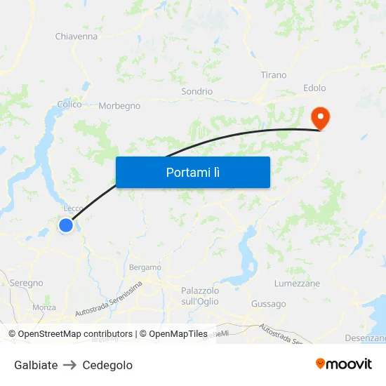 Galbiate to Cedegolo map