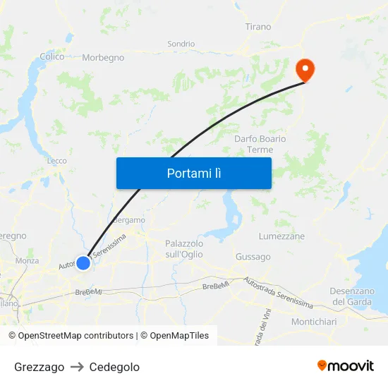 Grezzago to Cedegolo map