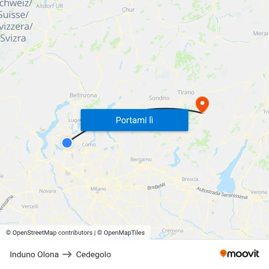 Induno Olona to Cedegolo map