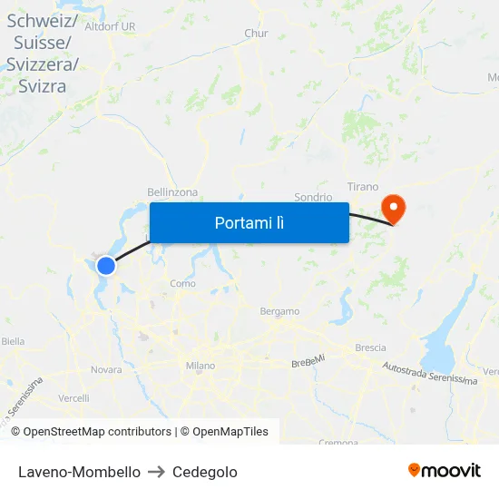 Laveno-Mombello to Cedegolo map