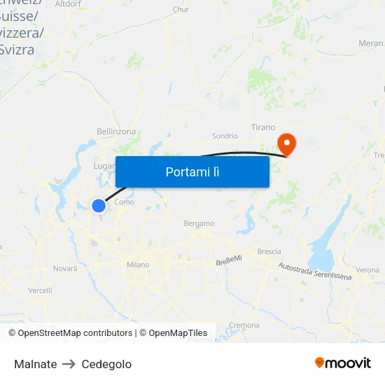 Malnate to Cedegolo map
