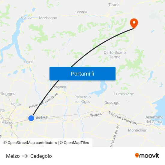 Melzo to Cedegolo map