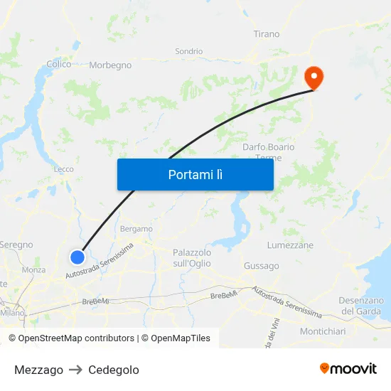 Mezzago to Cedegolo map