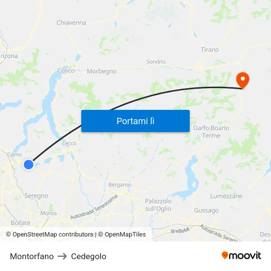 Montorfano to Cedegolo map