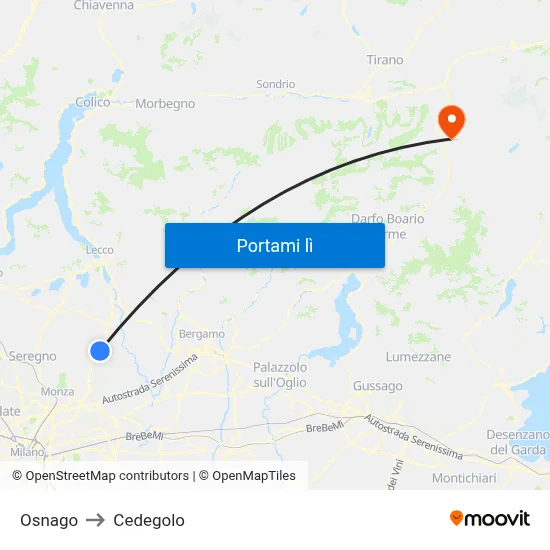 Osnago to Cedegolo map