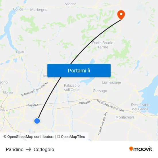 Pandino to Cedegolo map