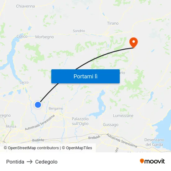Pontida to Cedegolo map