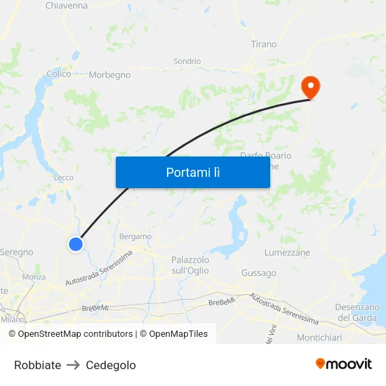 Robbiate to Cedegolo map