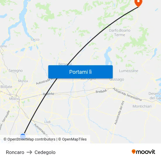 Roncaro to Cedegolo map