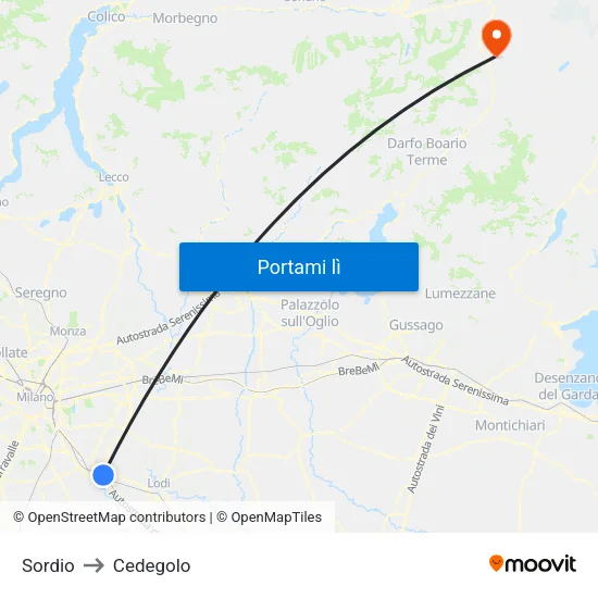 Sordio to Cedegolo map