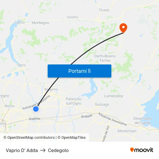 Vaprio D' Adda to Cedegolo map