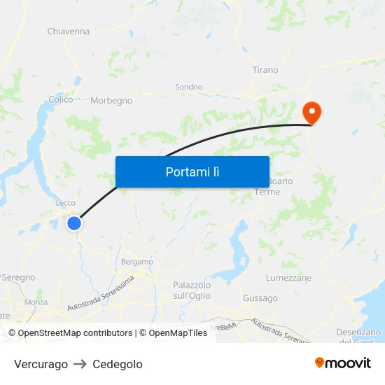 Vercurago to Cedegolo map