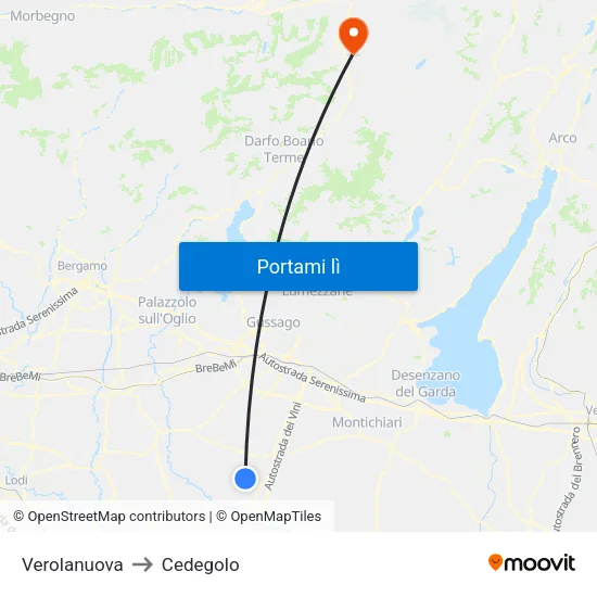 Verolanuova to Cedegolo map