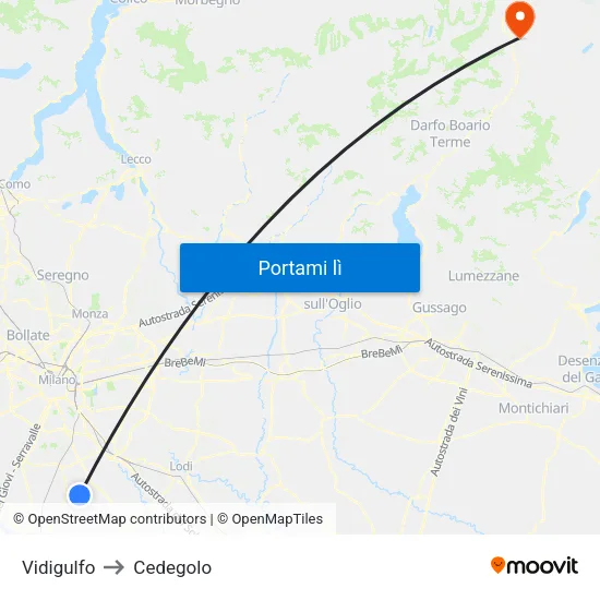 Vidigulfo to Cedegolo map