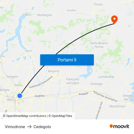 Vimodrone to Cedegolo map